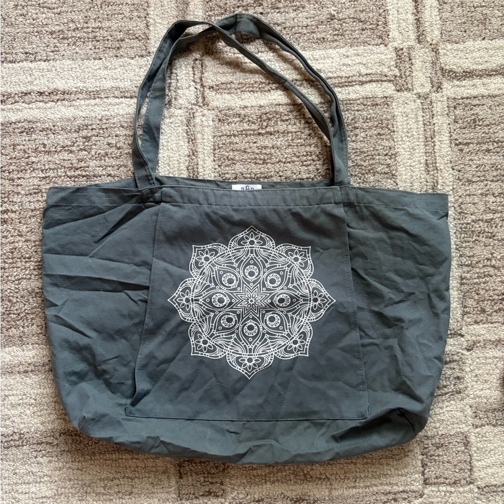 Gray Tote Bag with White Mandala Print